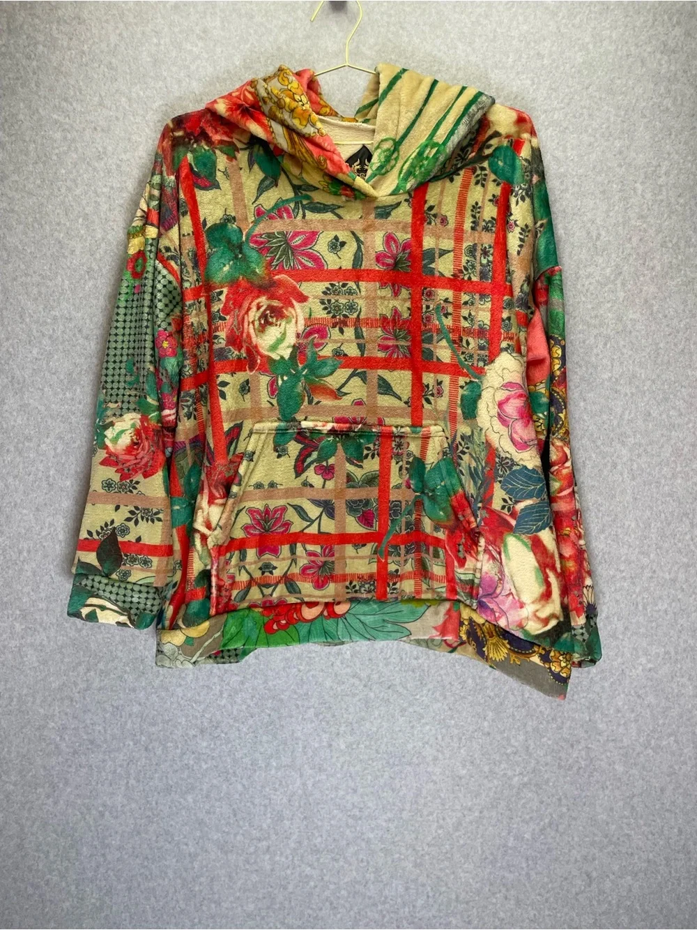 Johnny Was Biya Chanel Sherpa Pullover Hoodie in Floral and Plaid